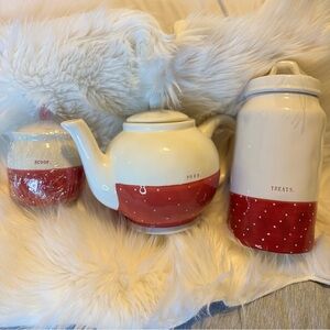 Rae Dunn Red and White Tea Set